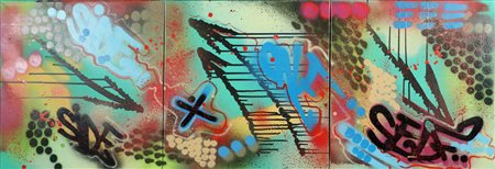 TOXIC (n. 1965) Trittico. I am here. 2003. Acrilico su tela. Cm 150,00 x...