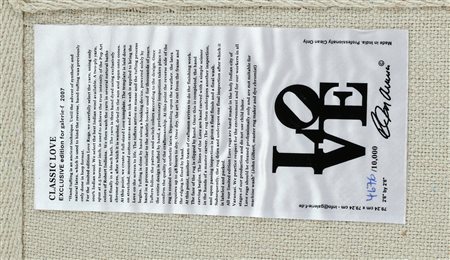 INDIANA ROBERT (n. 1928) Classic LOVE. Tappeto. Cm 78,00 x 78,00. 4676/10000....