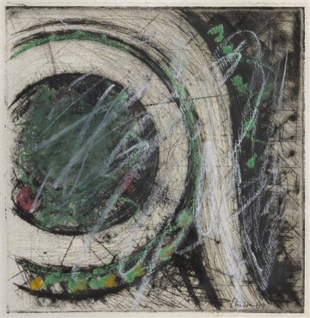 GUIDO STRAZZA (1922) Cosmate 1989 Tecnica mista, acquaforte e pastello su...