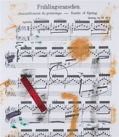 GIUSEPPE CHIARI (1926-2007)Senza TitoloTecnica mista su spartito musicalecm...