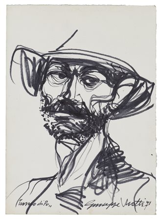 GIUSEPPE MOTTI (1908-1988)Uomo di Po, 1971Tecnica mista su cartacm...
