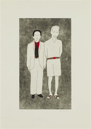 FRANCO ANGELI (1935-1988)Giap e Ho Chi MinhAcquaforteLastra cm 49x28Foglio cm...