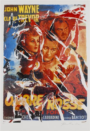 MIMMO ROTELLA (1918-2006)Ombre RosseMultiplo décollagecm 100x70Firma e...