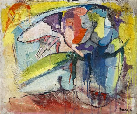 MARCOTULLIL'abbraccio, 1997Tecnica mista su compensatocm 66x80Firma e...