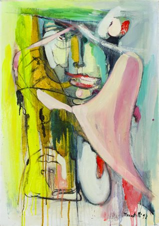 MARCOTULLIViso allo specchio, 1992Tecnica mista su telacm 70x50Firma e...