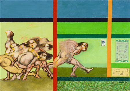 RAUL HEREDIA (1944)Cronica urbana n.7, 1974Olio e collage su telacm...