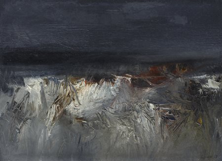 SPINELLI Senza Titolo, 1962Olio su cartoncinocm 32x45Firma e datazione al fronte