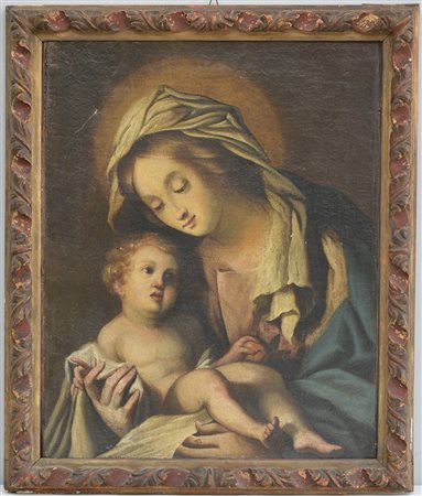 Maestro della fine del secolo XVII "Madonna con Bambino" olio su tela...