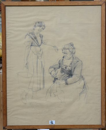 Ignoto, "La spennatura della gallina" disegno a matita grigia su carta (cm...