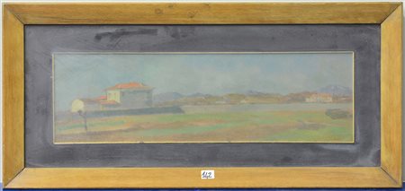 Adone Comboni (Riva Di Trento 1880 - Merate 1959) "Paesaggio con case" olio...