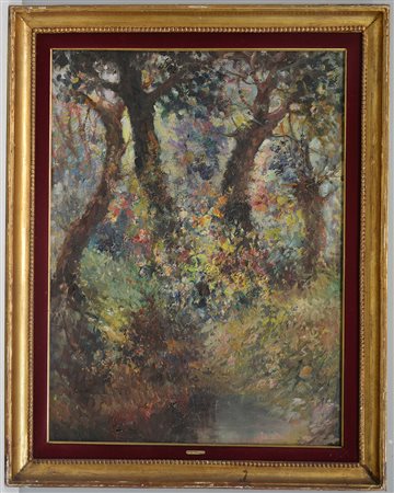 Ignoto, "Boscaglia" olio materico su tela (cm 80x60) in cornice (difetti)