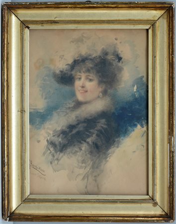 Giacomo Campi (Milano 1846 - 1921) "Ritratto femminile" tecnica mista su...