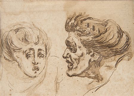 Acquaforte del secolo XIX raffigurante studio per volti (mm 70x90) In cornice...