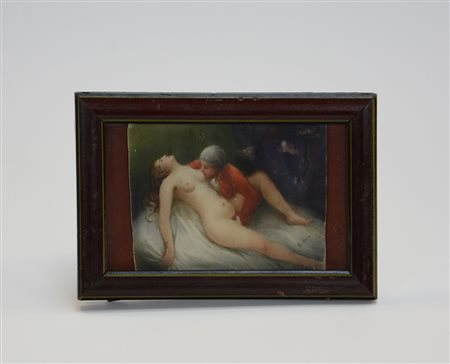 Gillery "Scena erotica" miniatura su avoriolina (cm 6x8) In cornice