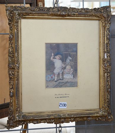 Harriet M. Bennet (1877-?) "The hobby horse" acquerello su carta (cm 14x10)...