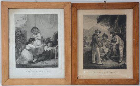 Lotto di due stampe inglesi del secolo XIX raffiguranti scene di genere (cm...