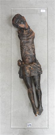 Antico Cristo in legno su supporto in plexiglas (cm 57)(difetti)