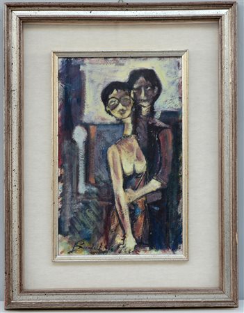 Vanni Saltarelli (Fino Mornasco 1945) "Due figure" 1978 tecnica mista su tela...