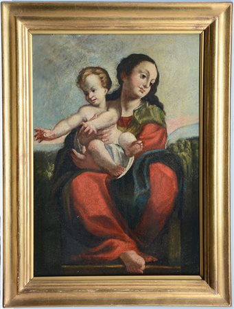 Da Correggio "Madonna con bambino" olio su tela (cm 60x40) in cornice (difetti)