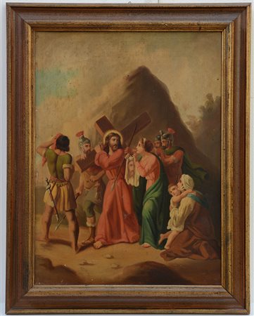 Ignoto "Cristo e la Sindone" olio su tavoletta (cm 60x45) in cornice