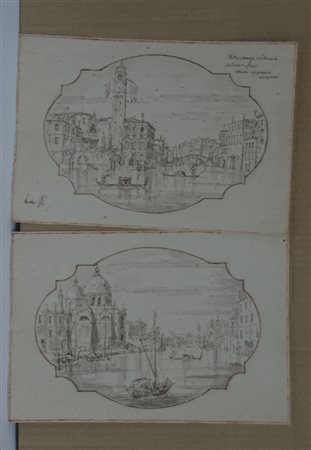 Scuola veneta. Due tecniche miste raffiguranti scorci veneziani