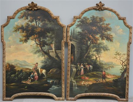 Ignoto "Paesaggi" coppia di dipinti ad olio su tela (cm 155x97) in cornice...