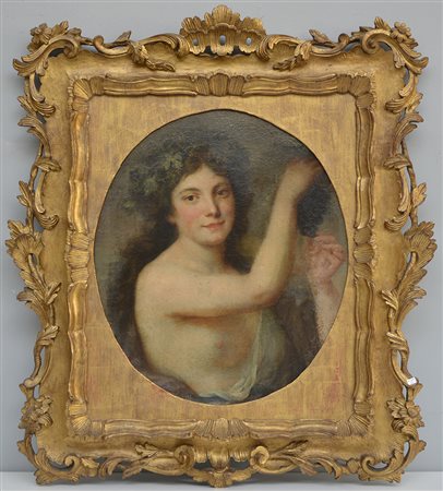 Scuola del secolo XVIII "Baccante" olio su tela (cm 61x50) in cornice in...