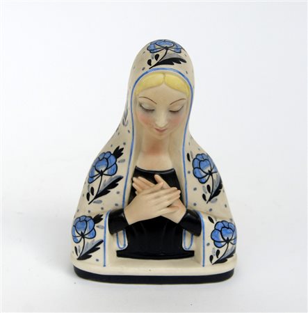 Lenci "Madonna" Scultura in ceramica formata a colaggio e smatata in nero,...