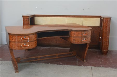 Scrivania Déco dalle forme corvilinee, impiallacciata e bordata in legno e...
