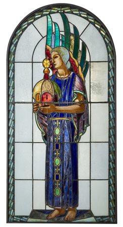 Ezio Lorenzo Fabio Giovannozzi (1882 - 1964) Grande vetrata con sommità ad...