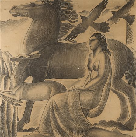 Ignoto Studio allegorico per decorazione di gusto Novecento, raffigurante una...