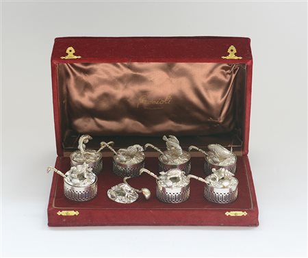 Set di saliere/segnaposto individuali con contenitori in vetro blu,...