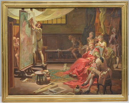 Mattia Traverso (Genova 1885 - 1956) (Attribuito) "Nell'atelier dell'artista"...