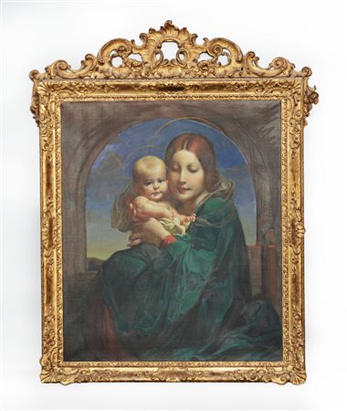 Ignoto "Madonna con Bambino" olio su tela (cm 65x55) In cornice dorata (lievi...