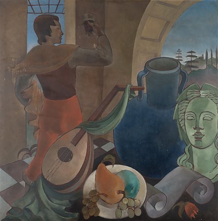 Taiuti "Senza titolo" Olio magro su compensato. Firmato in basso a destra. In...