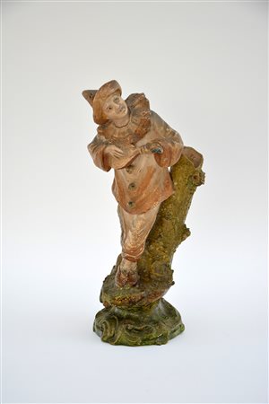 Manifattura del secolo XX "Suonatore di mandolino" scultura in terracotta...