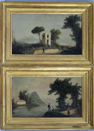 Ignoto, ''Paesaggi'' coppia di dipinti ad olio su tela (cm 33x56) in cornici...