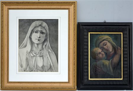 Lotto di due quadri di soggetto religioso di autori e misure differenti, in...