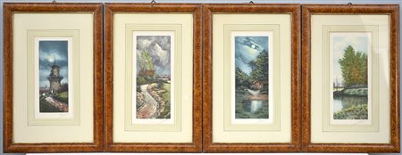 Firma indecifrata, gruppo di quattro acquatinte raffiguranti paesaggi (cm...