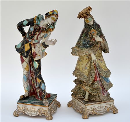 Eugenio Pattarino (1885 - 1971) "Figure in maschera" due sculture in ceramica...