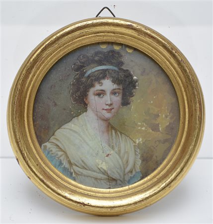 Ignoto secolo XIX "Ritratto di gentildonna" verre peint (d. cm 19) (difetti)