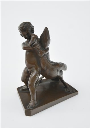 F. Barbedienne "Putto con cigno" scultura in bronzo (h. cm 9)