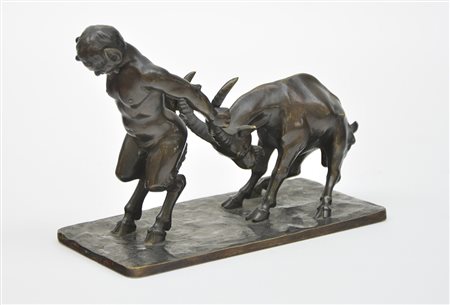 Ignoto "Fauno con caprone" gruppo in bronzo (h. cm 11)