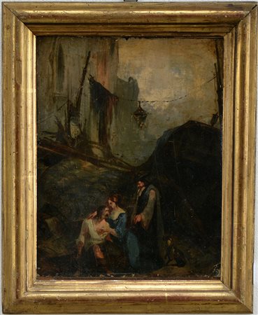 Scuola dell'inizio del secolo XIX "Naufragio" bozzetto ad olio su cartone...