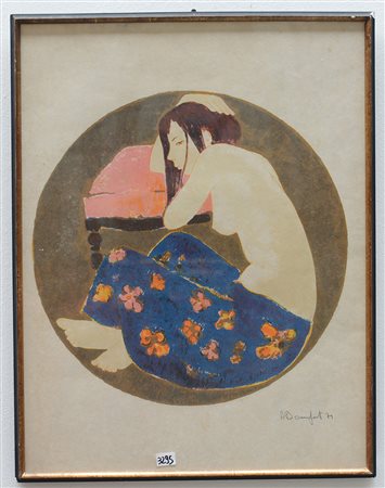 Firma indecifrata "Figura femminile" 1971, litografia su carta di riso....