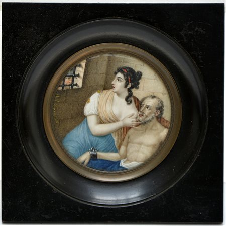 Zaccaria, secolo XIX "Carità Cristiana" miniatura tonda (d. cm 8) Firmata a...