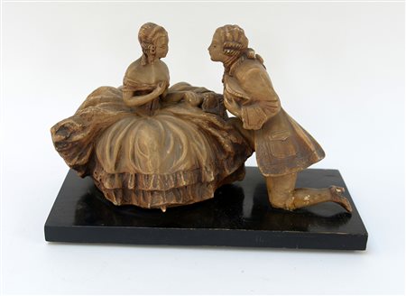 Arte della fine del secolo XIX "Scena galante" scultura in cotto (h. cm 22)...