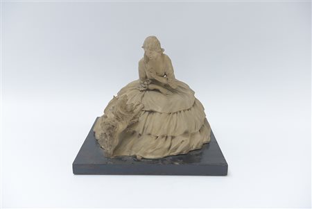 Firma indecifrata "Dama con cane" scultura in cotto (h. cm 25) Firmata alla...