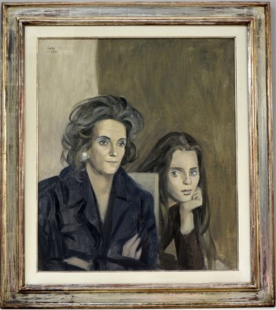 Ignoto "Ritratto di famiglia" 1971 olio su tela (cm 70x60) firmato Luca e...