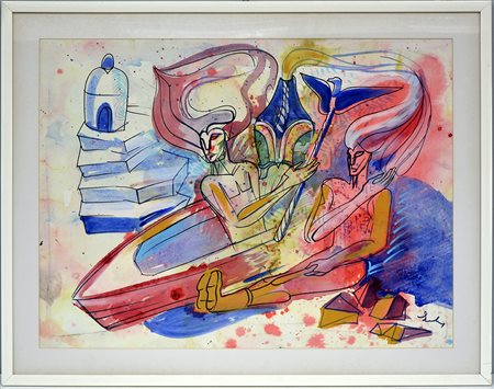 Firma indecifrata "Senza titolo" tecnica mista su carta (cm 60x80) firmato in...